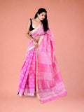 Gulaabi Dhoop Floral Hand Block Printed Maheshwari Silk Saree 1078