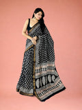 Syahi Buti Floral Hand Block Printed Maheshwari Silk Saree 1086