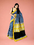 Neel-Amaltas Floral Hand Block Printed Maheshwari Silk Saree 1090