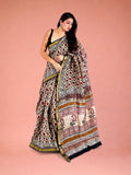 Traditional Hand Block Printed Maheshwari Silk Saree in Gulaabi Chalk