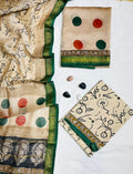 Elegant Botanical Hand-Block Printed Beige Authentic Pure Maheshwari Silk Unstitched Suit (03 Piece)