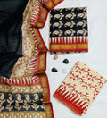 Traditional Black Paisley Block Printed Maheshwari Silk Unstitched Suit