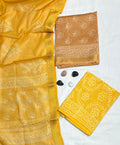 Festive Floral Hand-Block Printed Mustard & Orange Maheshwari Silk Unstitched Suit