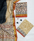Kalamkari Floral & Tiger Hand-Block Print Pure Maheshwari Silk Unstitched Suit