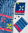 Contemporary Abstract Geometric Hand-Block Print Authentic Pure Maheshwari Silk Unstitched Suit 03 Piece
