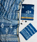 Traditional Indigo Floral Hand-Block Printed Maheshwari Silk Unstitched Suit