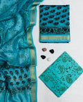 Traditional Paisley & Floral Hand-Block Printed Pure Firozi Maheshwari Silk Unstitched Suit