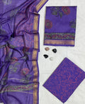 Vibrant Floral & Paisley Hand-Block Printed Jamuni Pure Authentic Maheshwari Silk Unstitched Suit