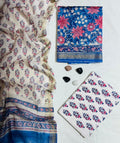 Fluid Elegance Floral & Paisley Hand-Block Printed Cream & Blue Fine Authentic Maheshwari Silk Unstitched Suit