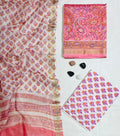 Charming Paisley & Floral Hand-Block Printed Ivory & Pink Maheshwari Silk Unstitched Suit