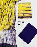 Handcrafted Shibori Tie & Dye Yellow & Purple Maheshwari Silk Unstitched Suit