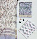 Graceful Botanical & Floral Block Printed Ivory Maheshwari Silk Unstitched Suit