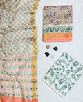 Lyrical Paisley & Floral Hand- Block Printed Cream & Peach Authentic Pure Maheshwari Silk Unstitched Suit