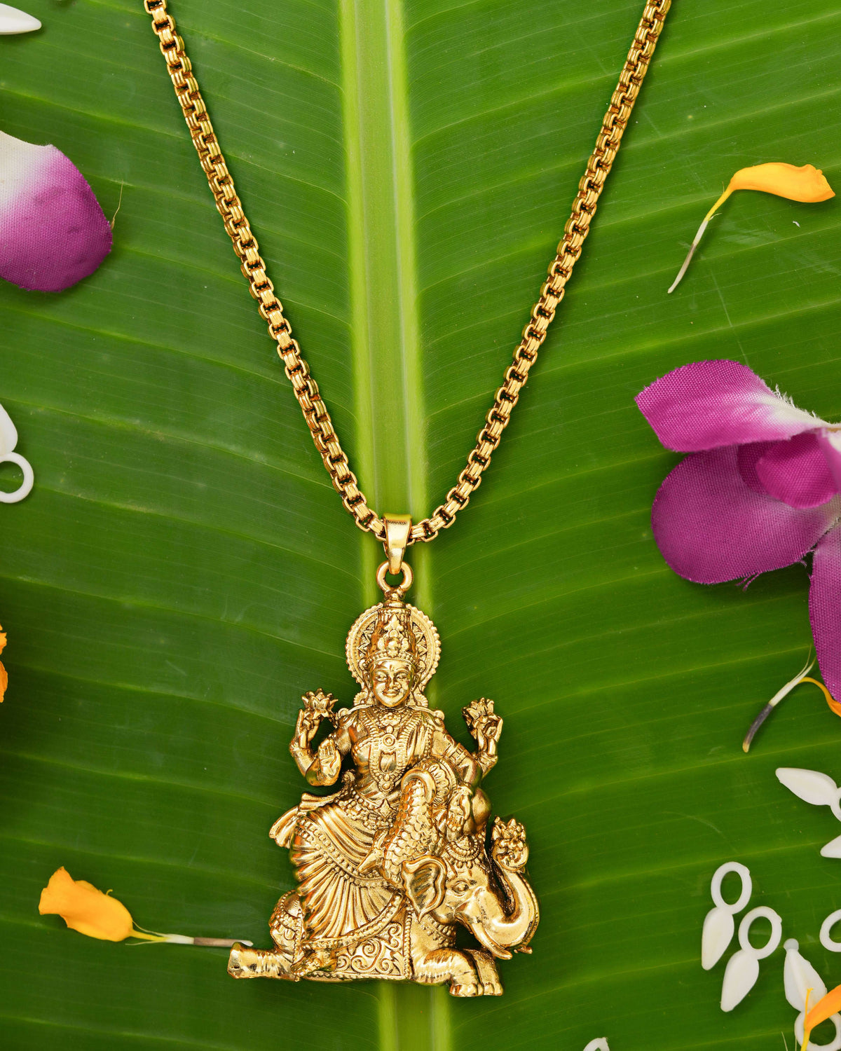The Ramayana Royal Heritage Collection – Gold-Plated Gaja Lakshmi / Sita Swaroop Prosperity Pendant Necklace