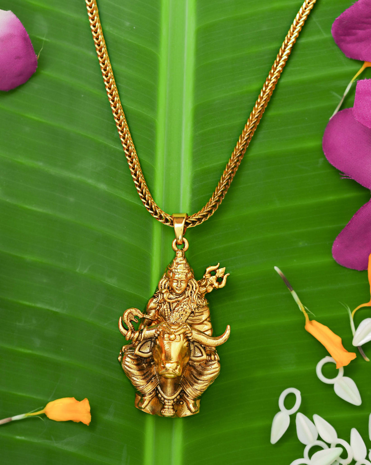 The Ramayana & Mahadev Collection Gold-Plated Lord Shiva on Nandi Pendant & Chain