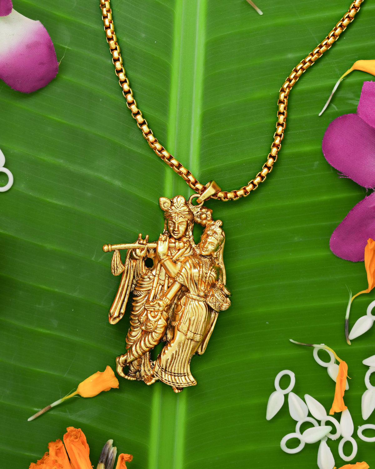 The Sacred Epics Collection Gold-Plated Radha Krishna Divine Love Pendant & Chain