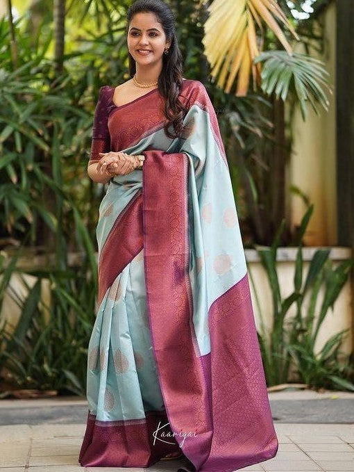 Semi Silk Kanjeevaram Elegant Design Saree with Zari Butti and Rich Pallu