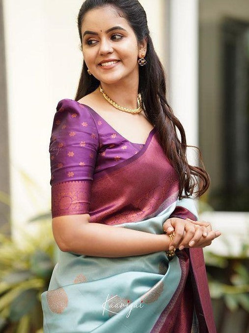 Semi Silk Kanjeevaram Elegant Design Saree with Zari Butti and Rich Pallu