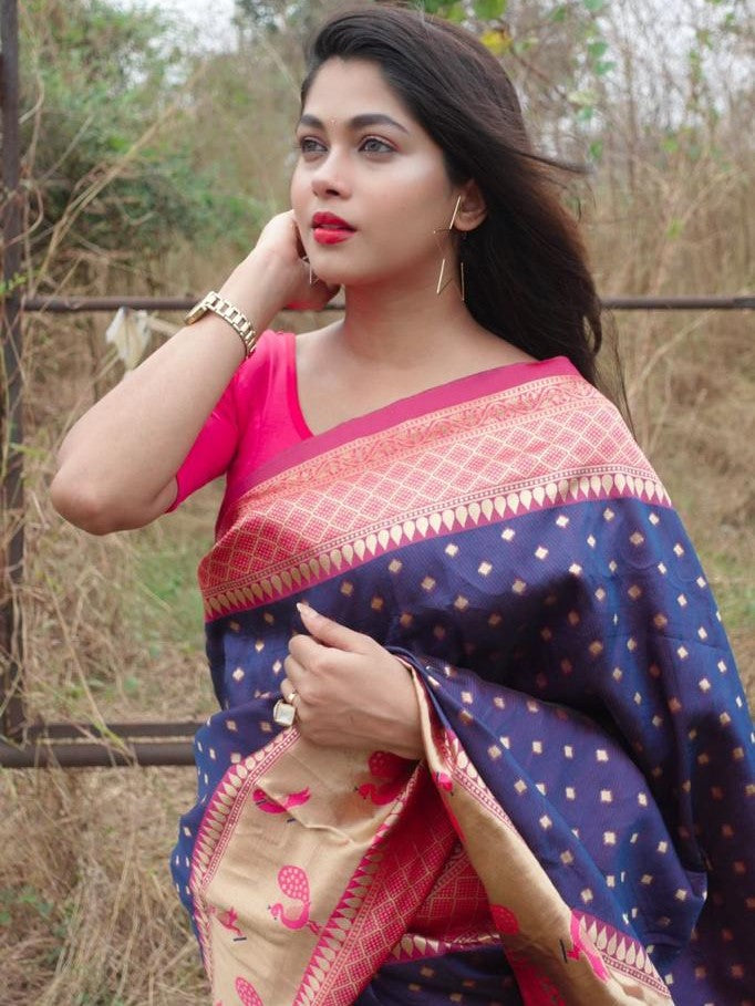 Semi Silk Kanjeevaram Saree with Brocade Pallu and Zari Border