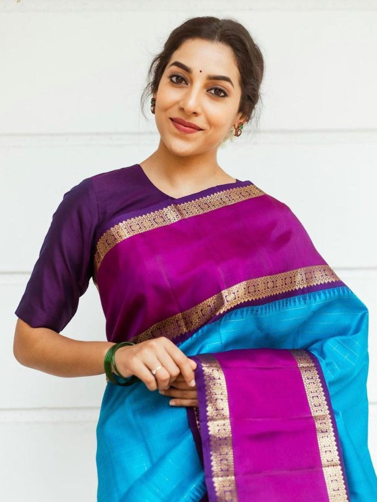 Semi Silk Kanjeevaram Saree with Contrast Blouse and Pallu