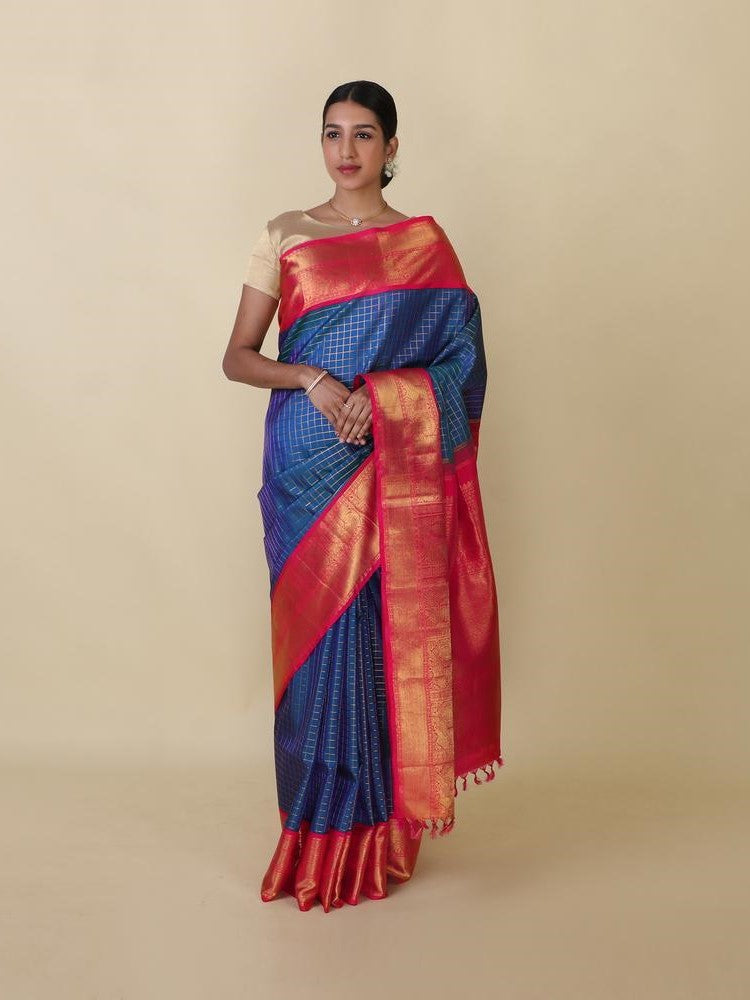 Semi Silk Kanjeevaram Saree in Checks