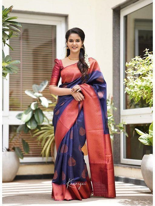 Semi Silk Kanjeevaram Elegant Design Saree with Zari Butti and Rich Pallu