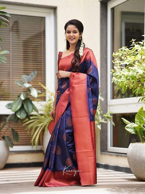 Semi Silk Kanjeevaram Elegant Design Saree with Zari Butti and Rich Pallu