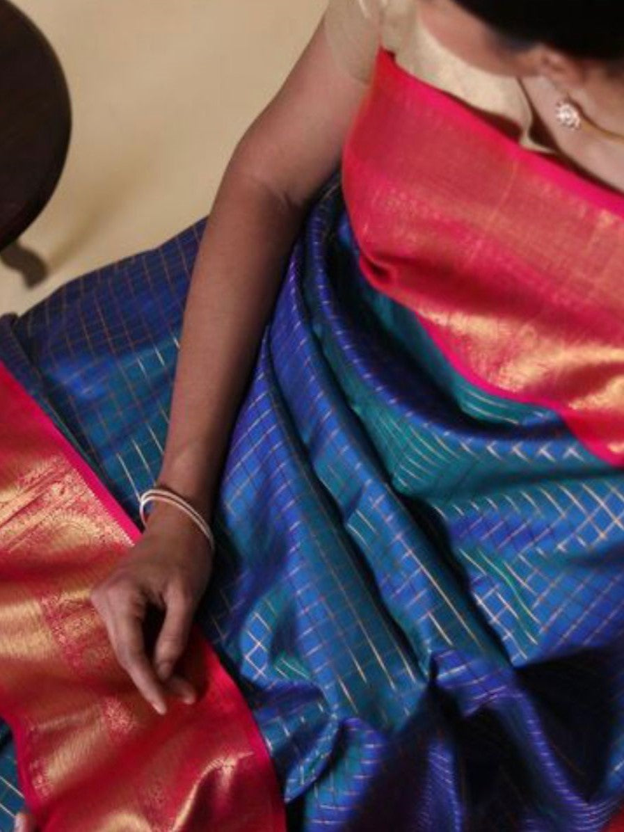 Semi Silk Kanjeevaram Saree in Checks