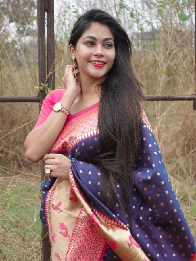 Semi Silk Kanjeevaram Saree with Brocade Pallu and Zari Border