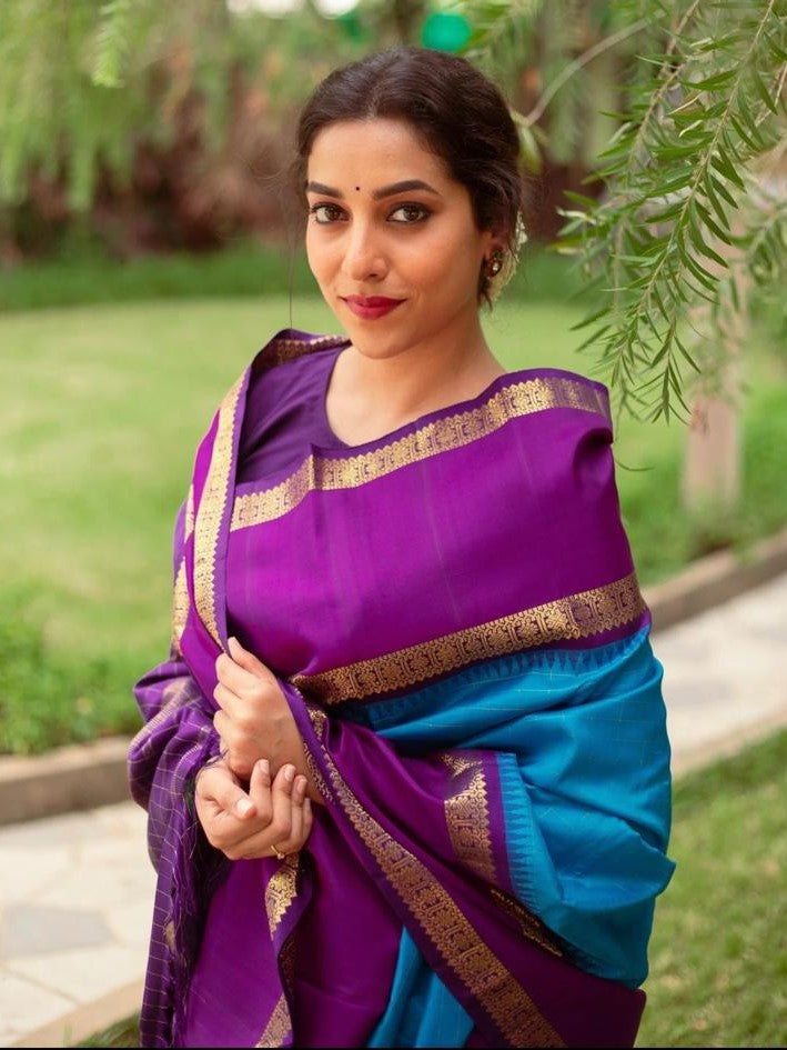Semi Silk Kanjeevaram Saree with Contrast Blouse and Pallu