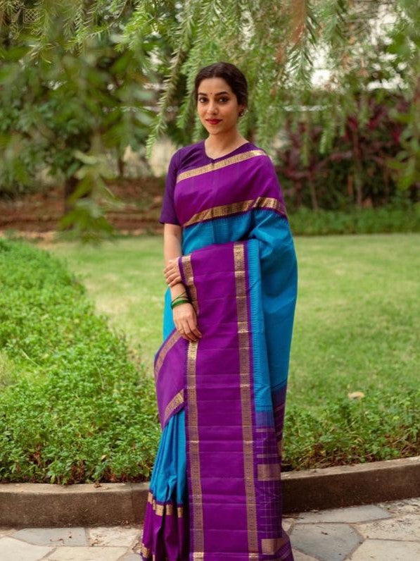 Semi Silk Kanjeevaram Saree with Contrast Blouse and Pallu