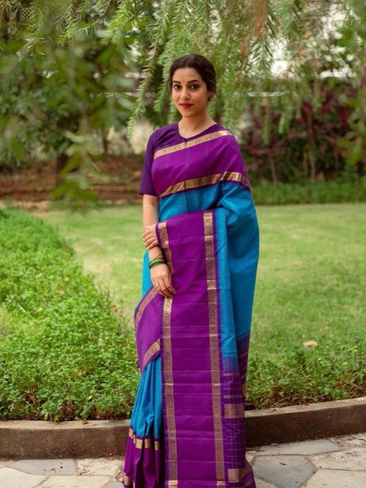 Semi Silk Kanjeevaram Saree with Contrast Blouse and Pallu