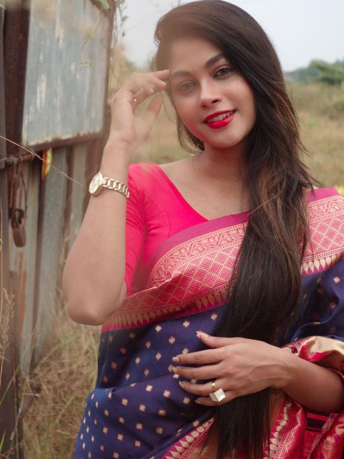 Semi Silk Kanjeevaram Saree with Brocade Pallu and Zari Border