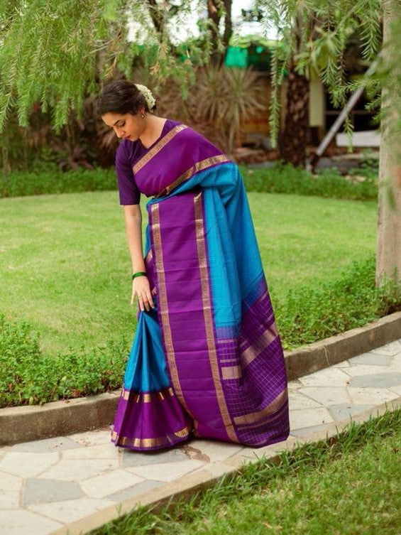 Semi Silk Kanjeevaram Saree with Contrast Blouse and Pallu