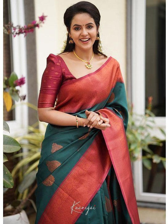 Semi Silk Kanjeevaram Elegant Design Saree with Zari Butti and Rich Pallu