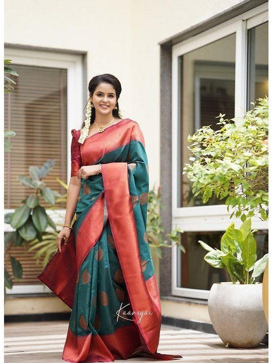 Semi Silk Kanjeevaram Elegant Design Saree with Zari Butti and Rich Pallu