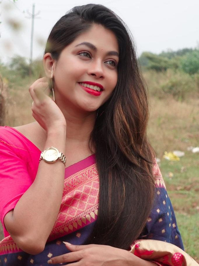 Semi Silk Kanjeevaram Saree with Brocade Pallu and Zari Border