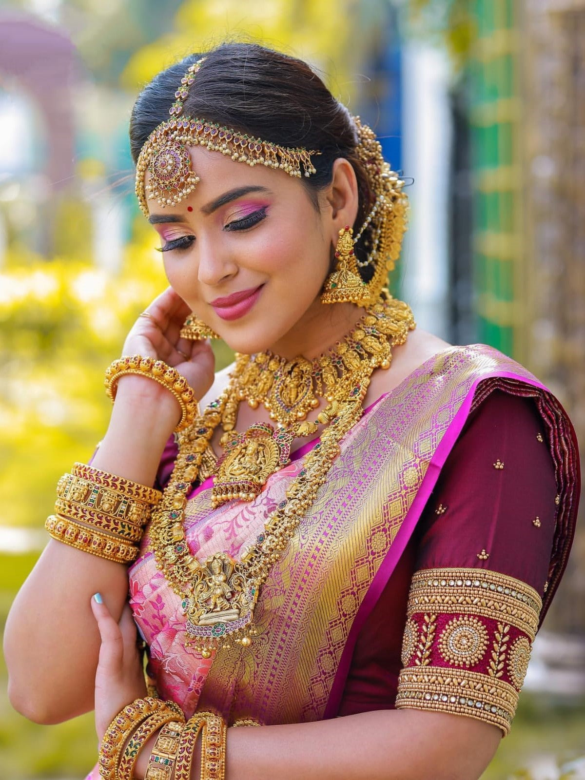 Semi Silk Kanjeevaram Saree in Fuchsia Pink