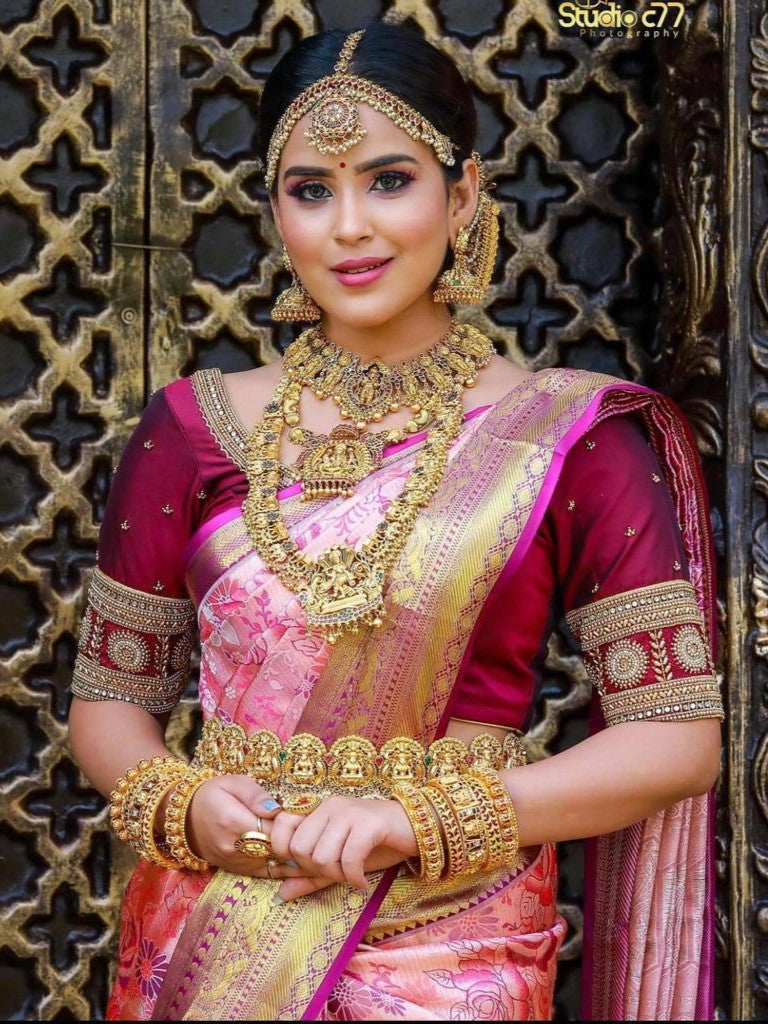 Semi Silk Kanjeevaram Saree in Fuchsia Pink