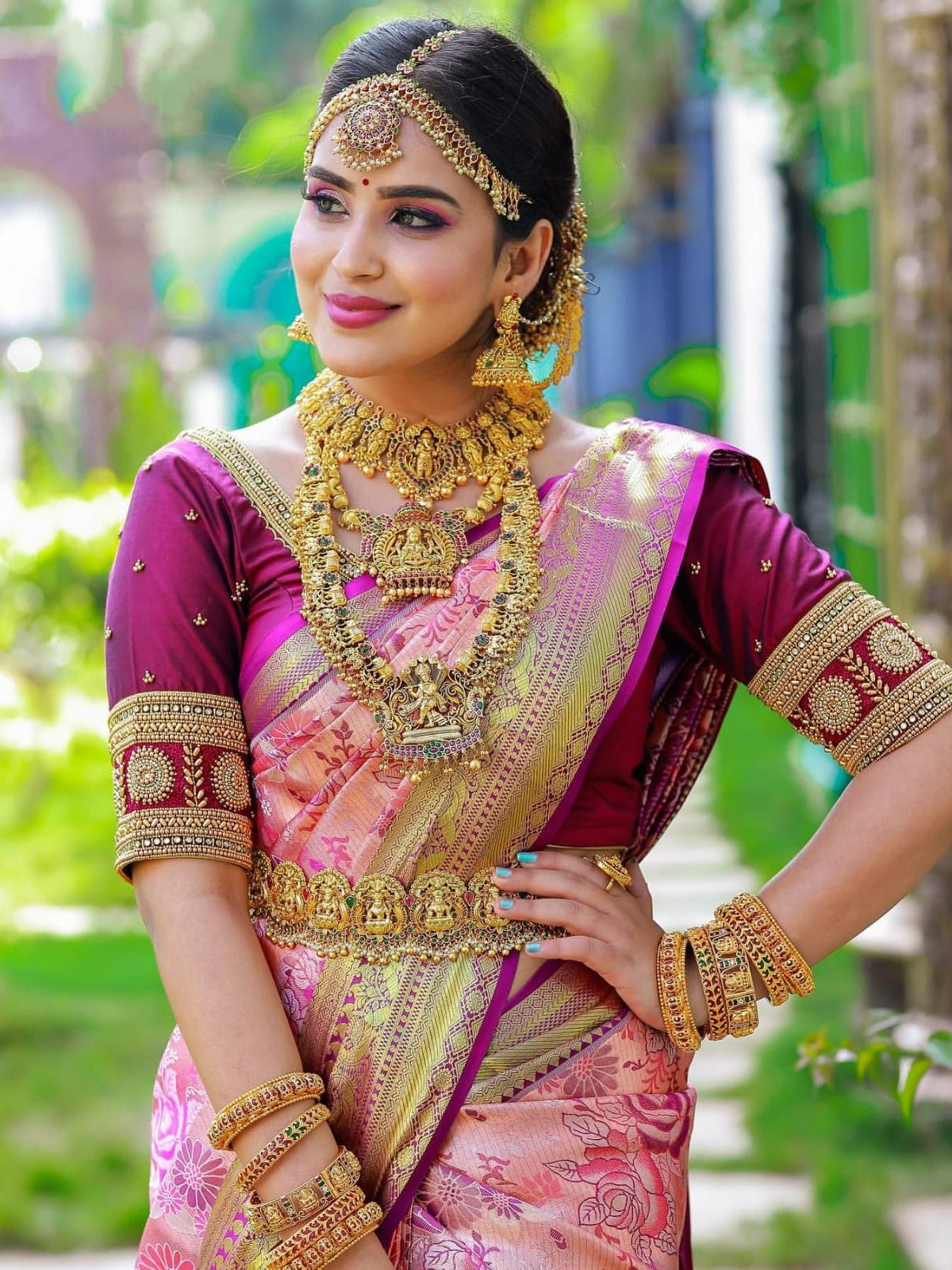 Semi Silk Kanjeevaram Saree in Fuchsia Pink