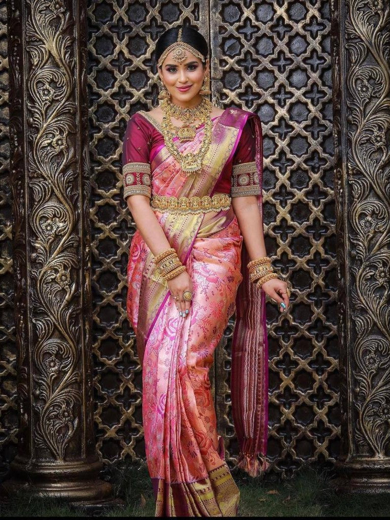 Semi Silk Kanjeevaram Saree in Fuchsia Pink