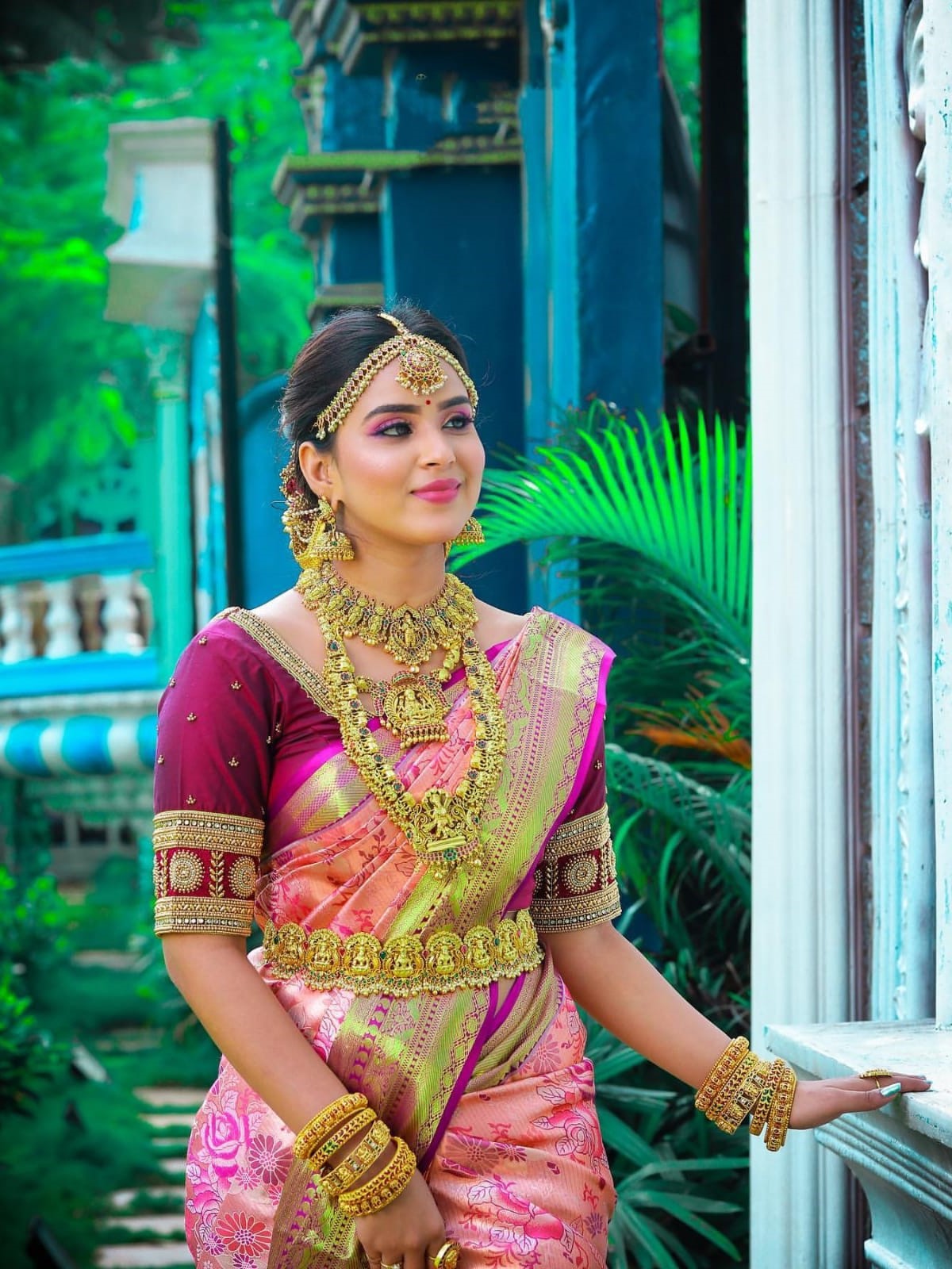 Semi Silk Kanjeevaram Saree in Fuchsia Pink