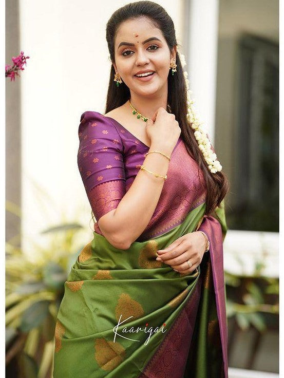 Semi Silk Kanjeevaram Elegant Design Saree with Zari Butti and Rich Pallu