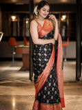 Art Silk Kanjeevaram Elegant Design Black Color Saree with Zari Border Butti and Rich Pallu