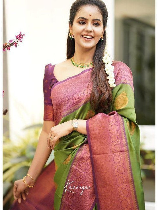 Semi Silk Kanjeevaram Elegant Design Saree with Zari Butti and Rich Pallu