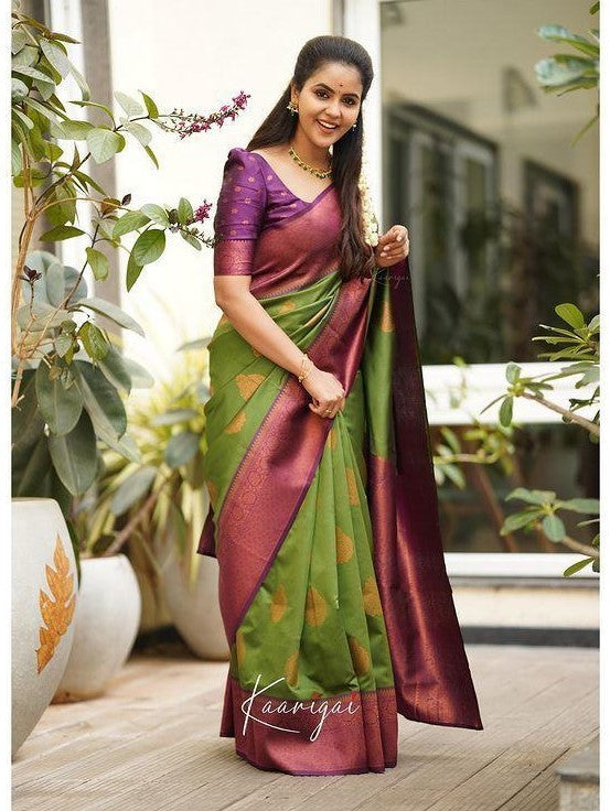 Semi Silk Kanjeevaram Elegant Design Saree with Zari Butti and Rich Pallu