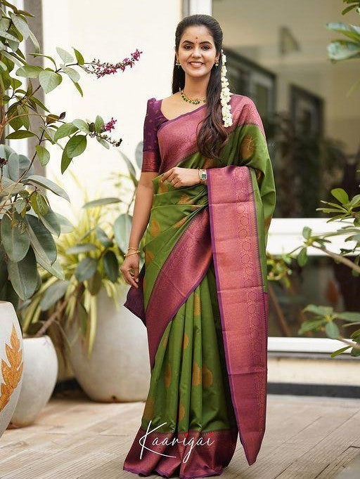 Semi Silk Kanjeevaram Elegant Design Saree with Zari Butti and Rich Pallu
