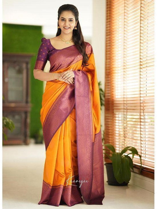 Semi Silk Kanjeevaram Elegant Design Saree with Zari Butti and Rich Pallu