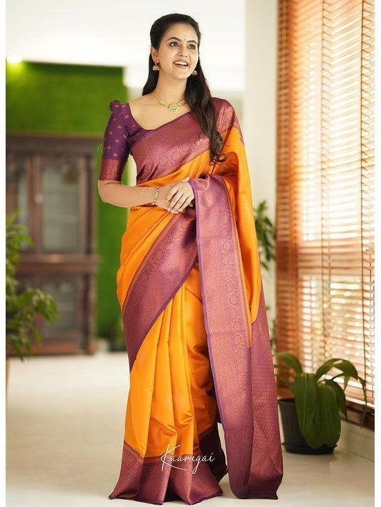Semi Silk Kanjeevaram Elegant Design Saree with Zari Butti and Rich Pallu