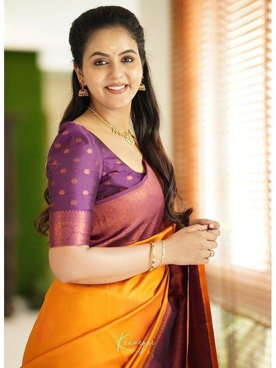 Semi Silk Kanjeevaram Elegant Design Saree with Zari Butti and Rich Pallu